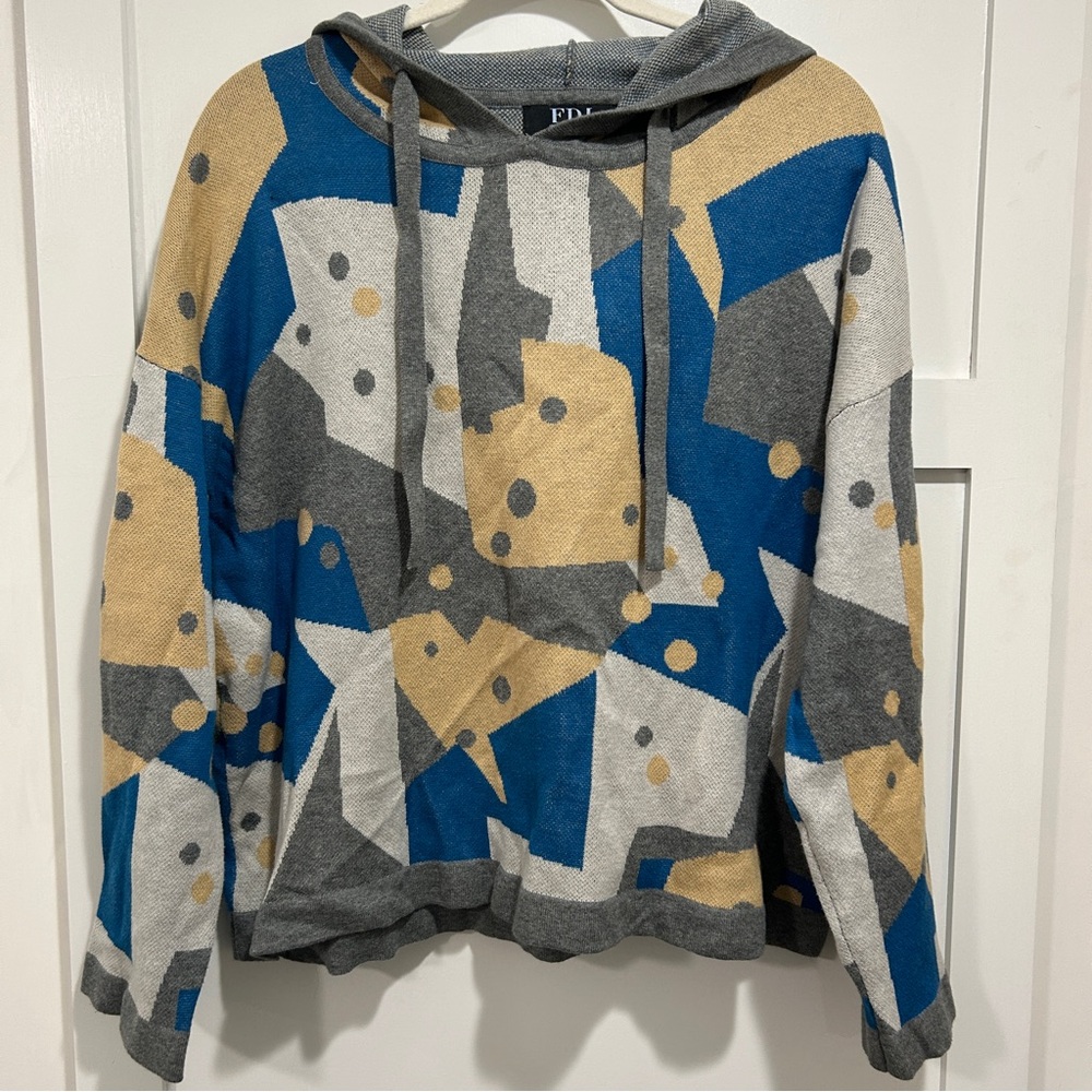 FDJ French Dressing Jeans Large hooded sweater geometric 100% cotton